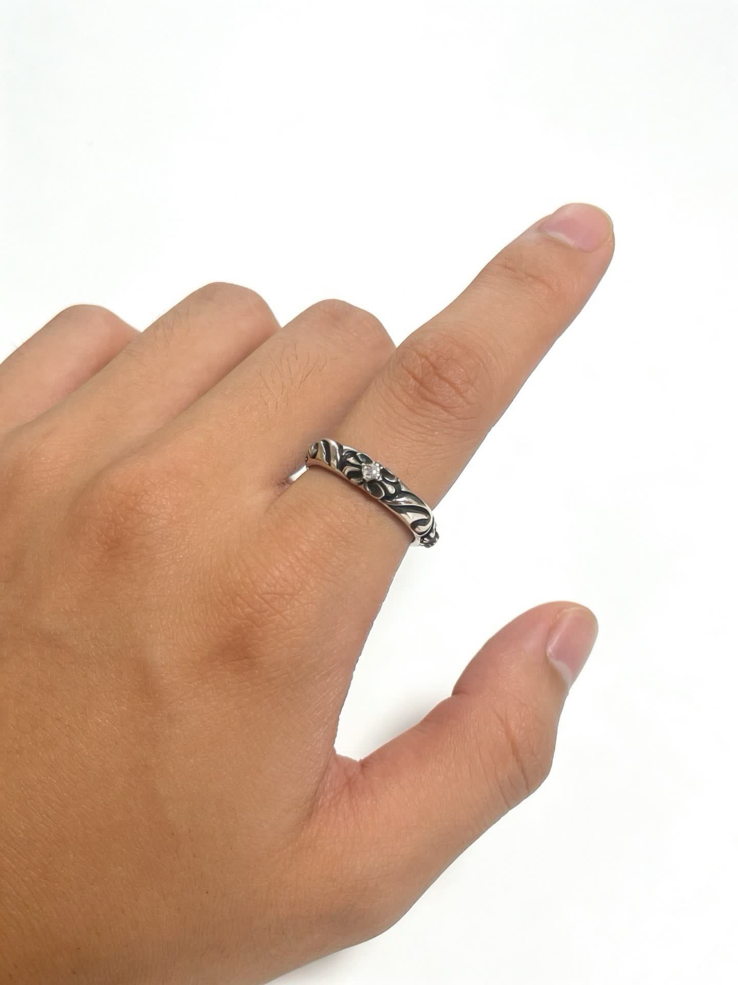 Chrome Hearts Sterling Silver Ring with Floral Design